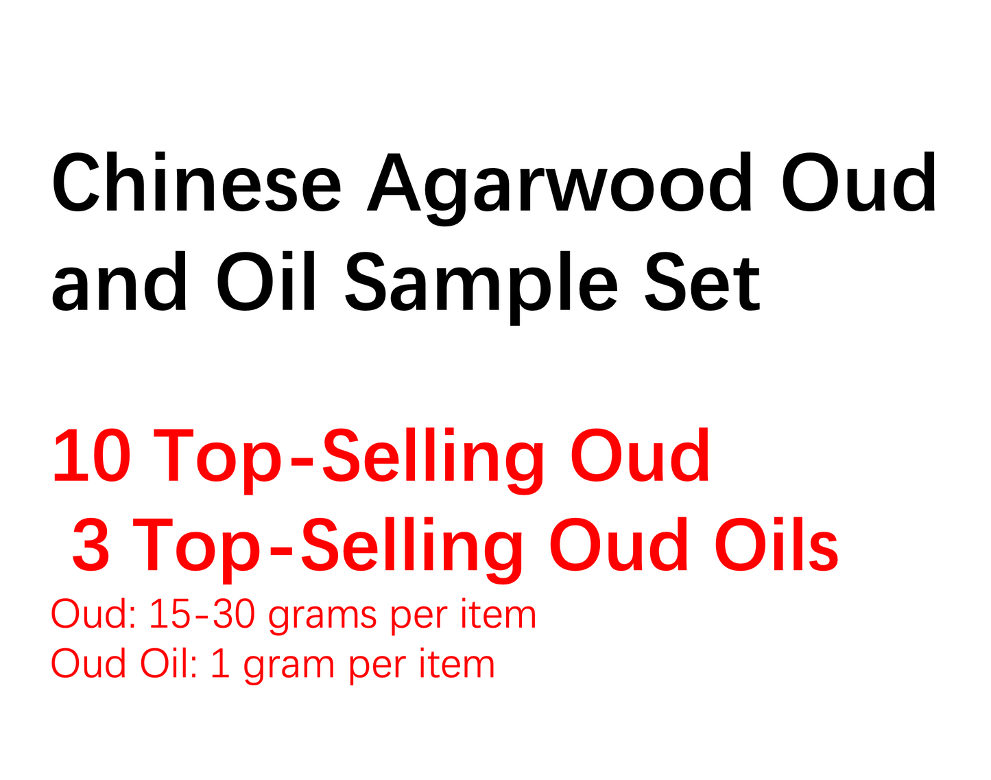 70-Year Legacy Chinese Oud Sampler | 10 Woods (15-30g) + 3 Pure Oils (1ml) | Source Factory Direct
