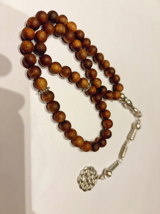 Agarwood Rosary (Authentic MASBAHA) | Silver Geometric Pattern Accent, Radiating Silver Glow, Blessing with Moon-like Purity - 100% Natural Oud Wood, No Oil Soaked, Original Agarwood Scent & Premium Royal Incense Notes - China_Oud
