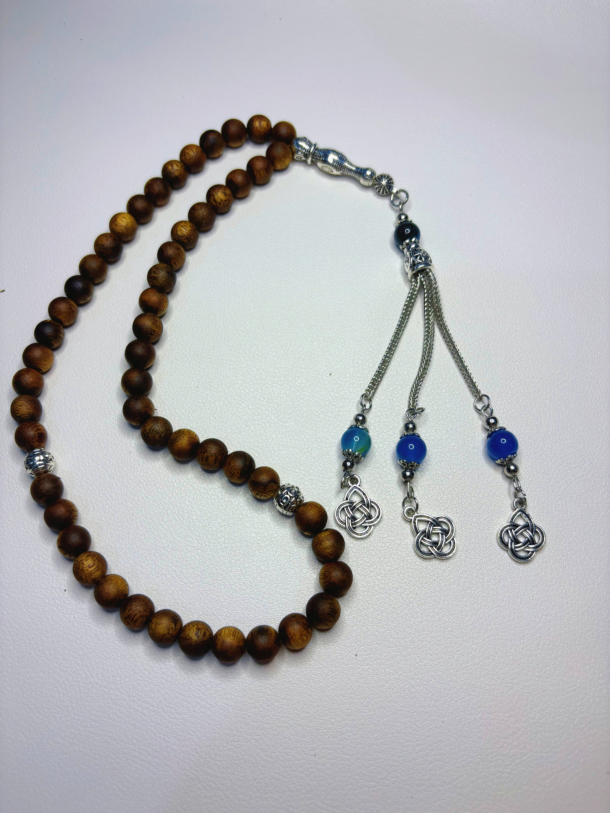 Agarwood Rosary (Authentic MASBAHA) | Blue & Green Beads Accent, Bless Owner with Vitality & Vitality of Life - 100% Natural Oud Wood, No Oil Soaked, Original Scent - China_Oud