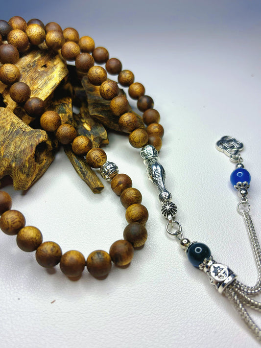 Agarwood Rosary (Authentic MASBAHA) | Blue & Green Beads Accent, Bless Owner with Vitality & Vitality of Life - 100% Natural Oud Wood, No Oil Soaked, Original Scent - China_Oud